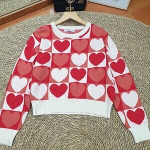 Red Pink White Heart Knit Sweater Pullover ❤️
